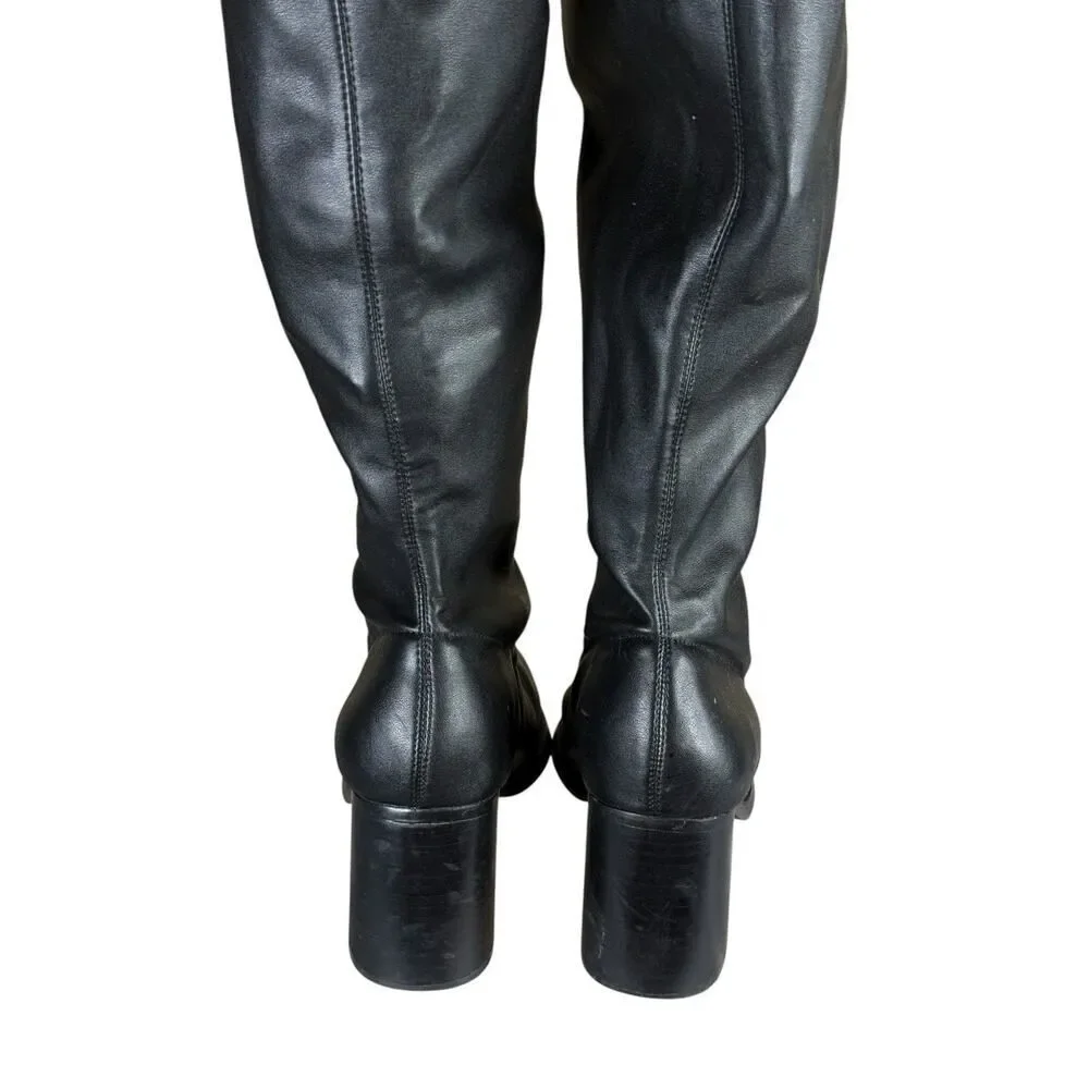 Steve Madden Black Faux Leather Over The Knee Stretch Sock Boots Size 10